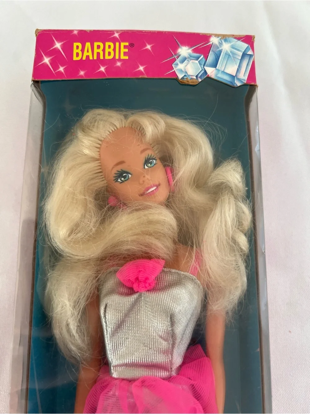 Vintage 1993 Barbie Sun Jewel Blonde Doll with Silver Dress and Pink Accent - Picture 2 of 13